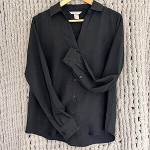 H&M Black V-Neck Button-Up Blouse Size 10